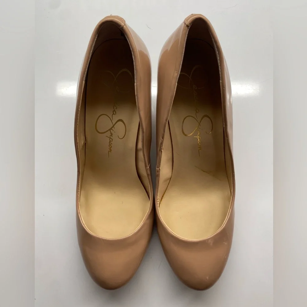 Jessica Simpson Nude Patent‎ Leather Round Toe Wedge Heels 9/39 J